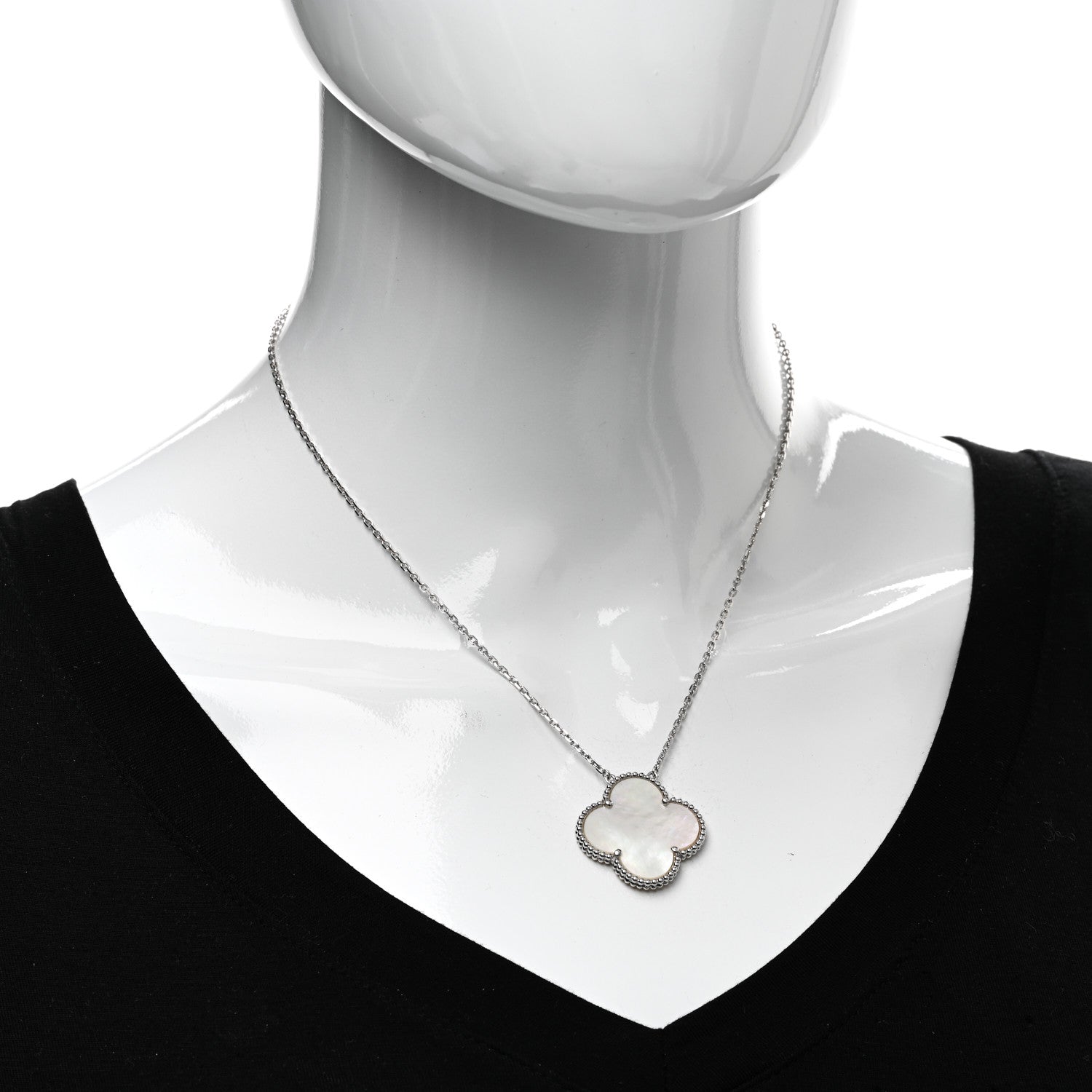 Van Cleef & Arpels 18K White Gold Mother of Pearl Magic Alhambra Pendant Necklace 2 of 6