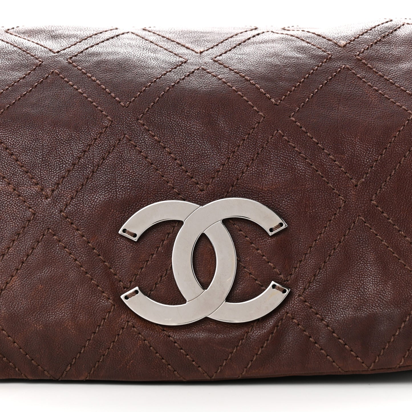 Calfskin Diamond Stitch Accordion Flap Brown