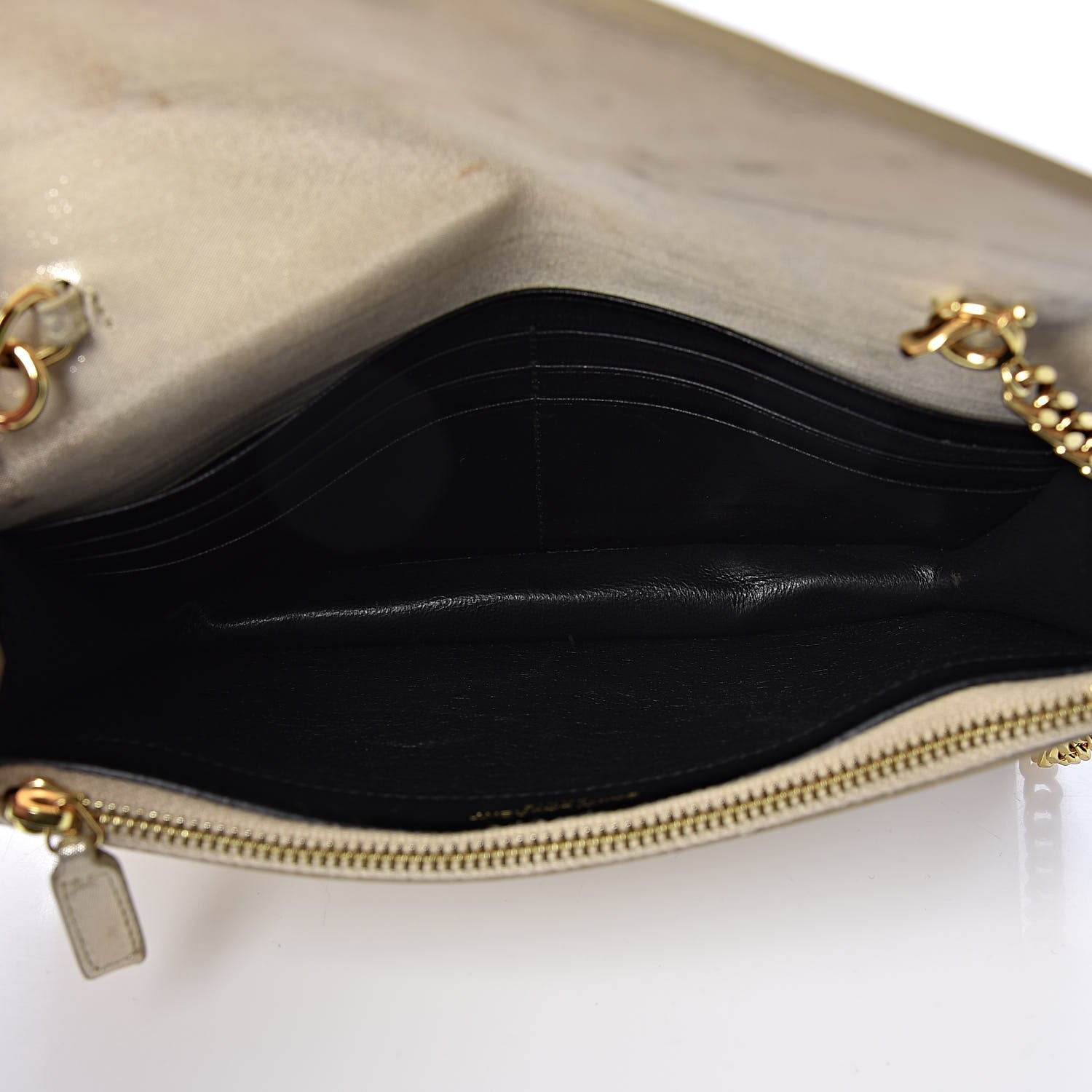 Saint Laurent Metallic Fabric Monogram Envelope Chain Wallet Light Gold 5 of 14