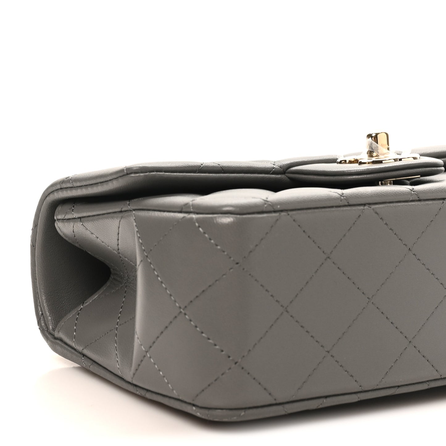 Lambskin Quilted Mini Top Handle Rectangular Flap Dark Grey