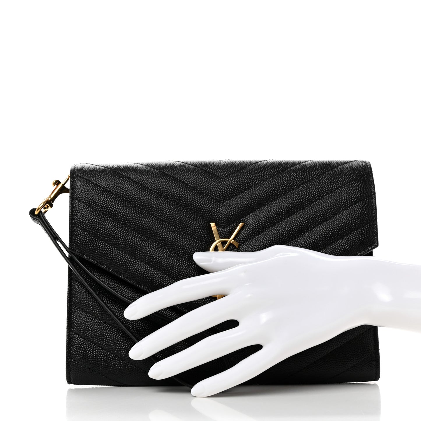 Grain De Poudre Matelasse Chevron Monogram Envelope Clutch Black