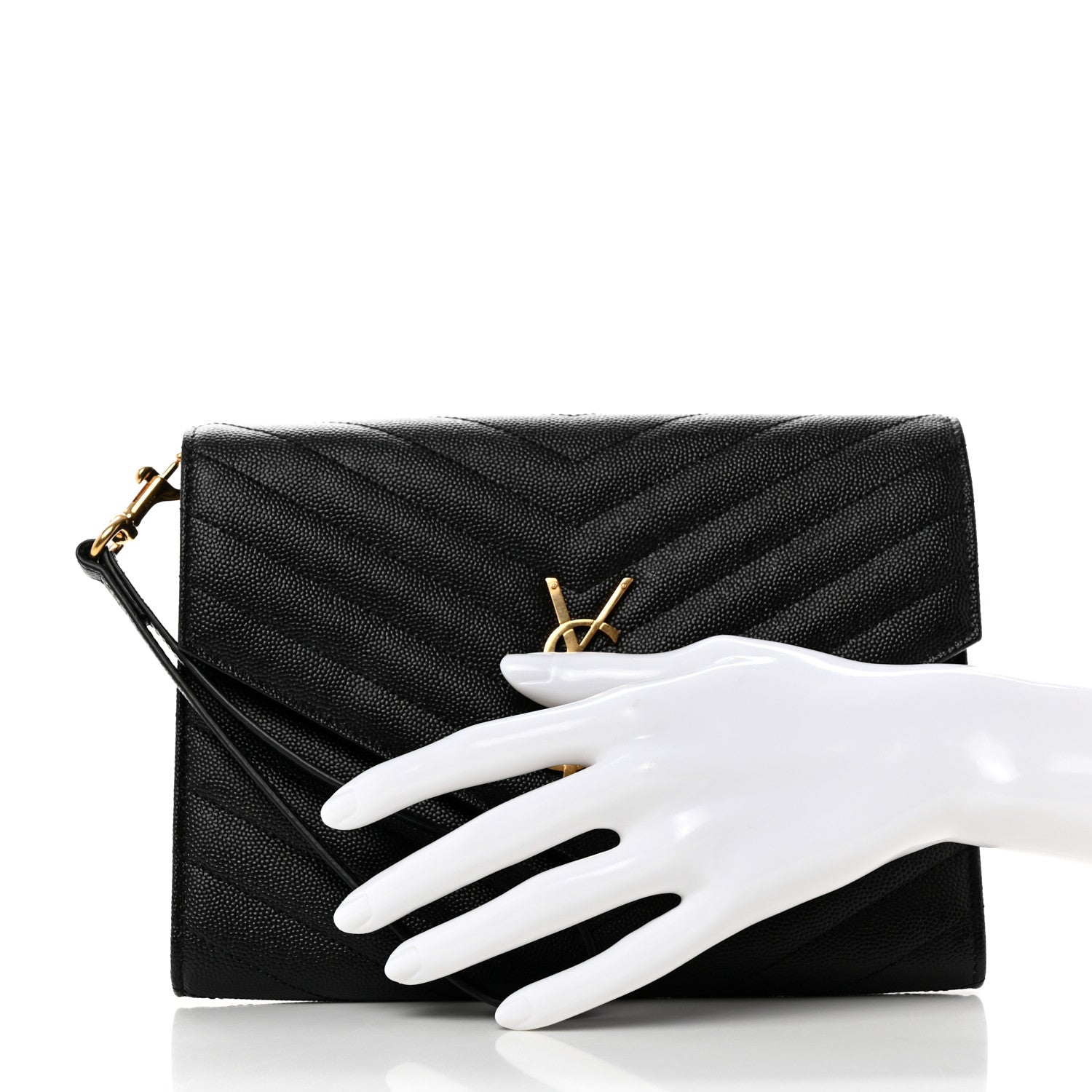 Saint Laurent Grain De Poudre Matelasse Chevron Monogram Envelope Clutch Black 2 of 8