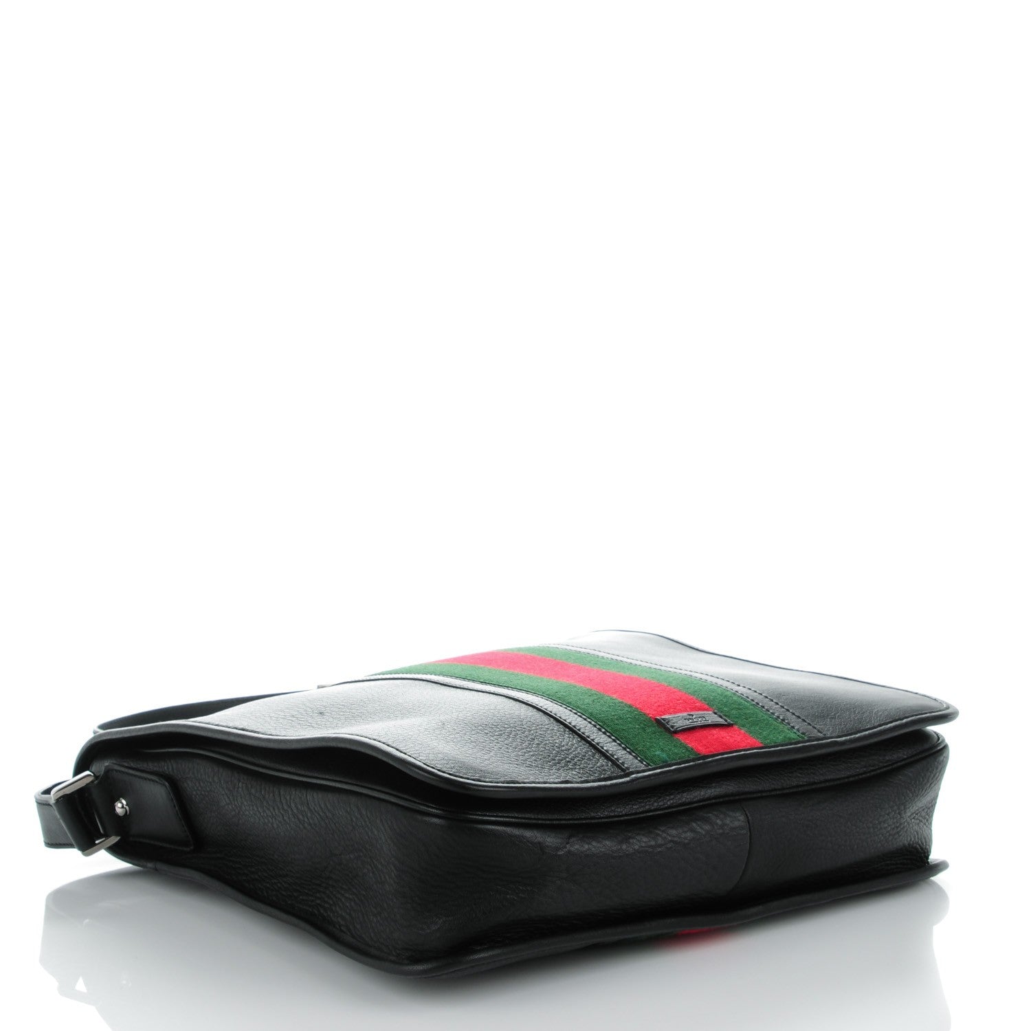 Gucci Calfskin Web Large Flap Messenger Bag Black 4 of 8