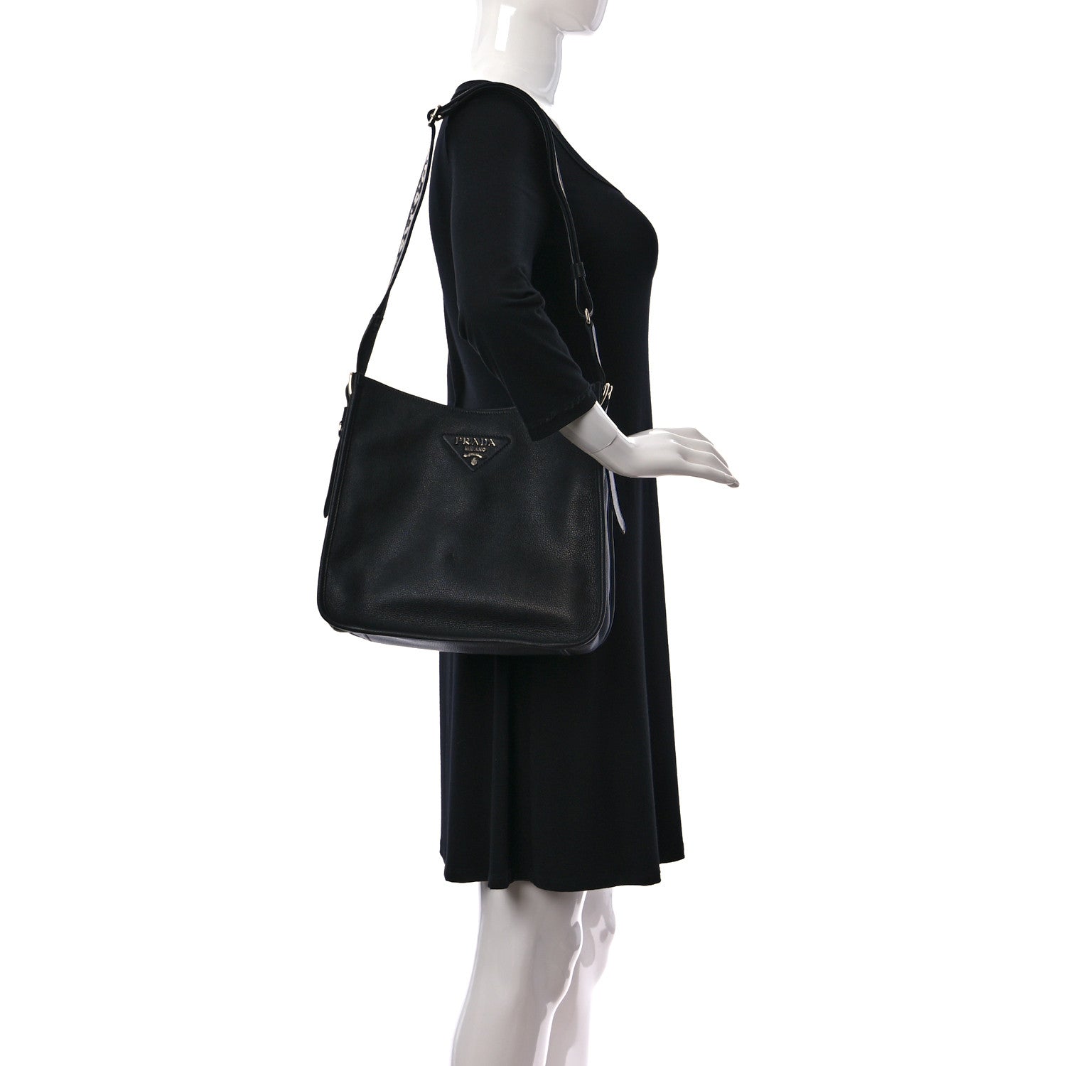 Prada Vitello Daino Soft Hobo Messenger Bag Black 2 of 10