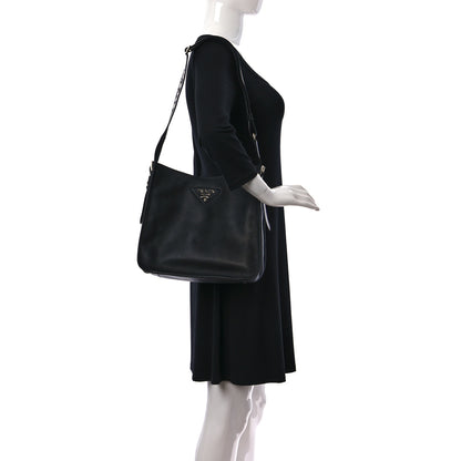 Prada Vitello Daino Soft Hobo Messenger Bag Black 2 of 10