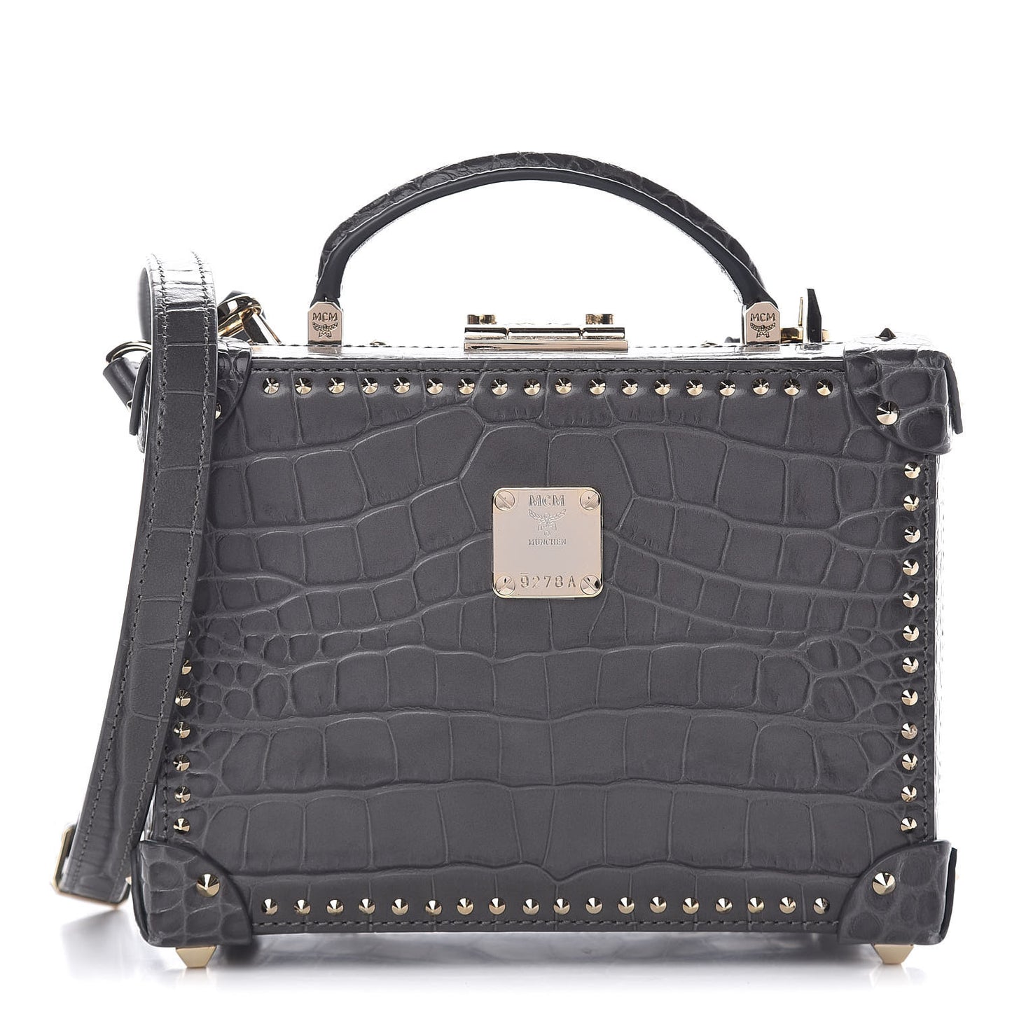 Calfskin Crocodile Embossed Small Berlin Crossbody Charcoal