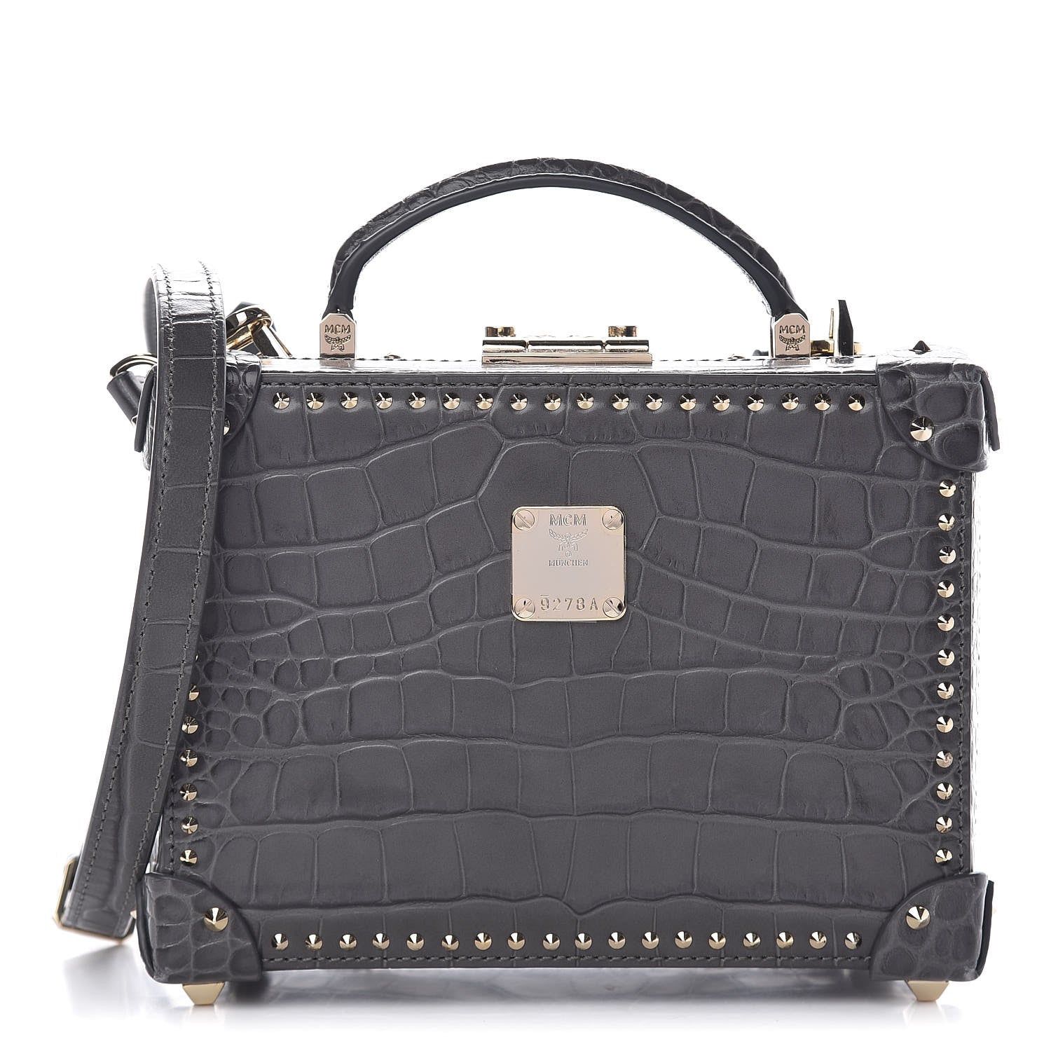 MCM Calfskin Crocodile Embossed Small Berlin Crossbody Charcoal 1 of 11