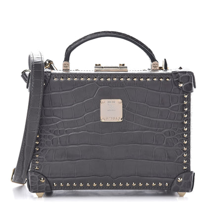 MCM Calfskin Crocodile Embossed Small Berlin Crossbody Charcoal 1 of 11