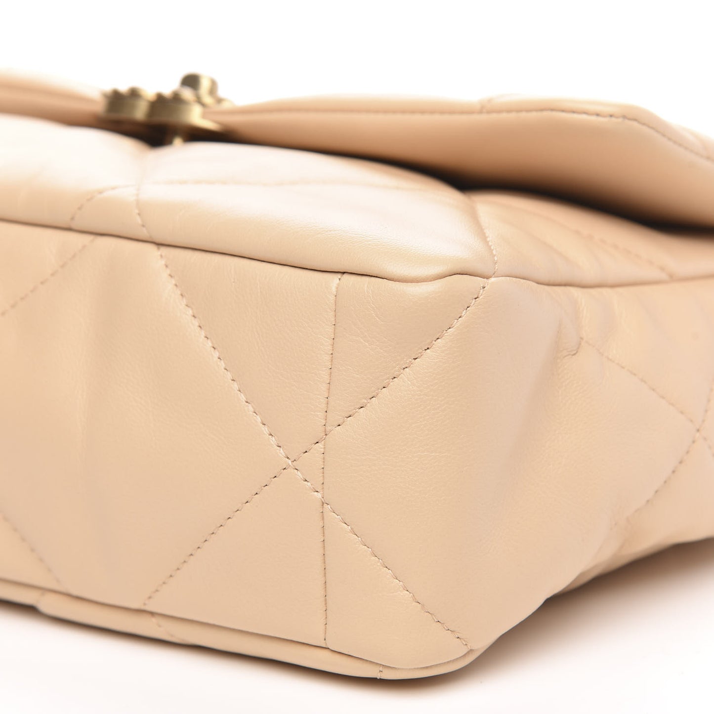 Shiny Goatskin Quilted Large 19 Flap Beige