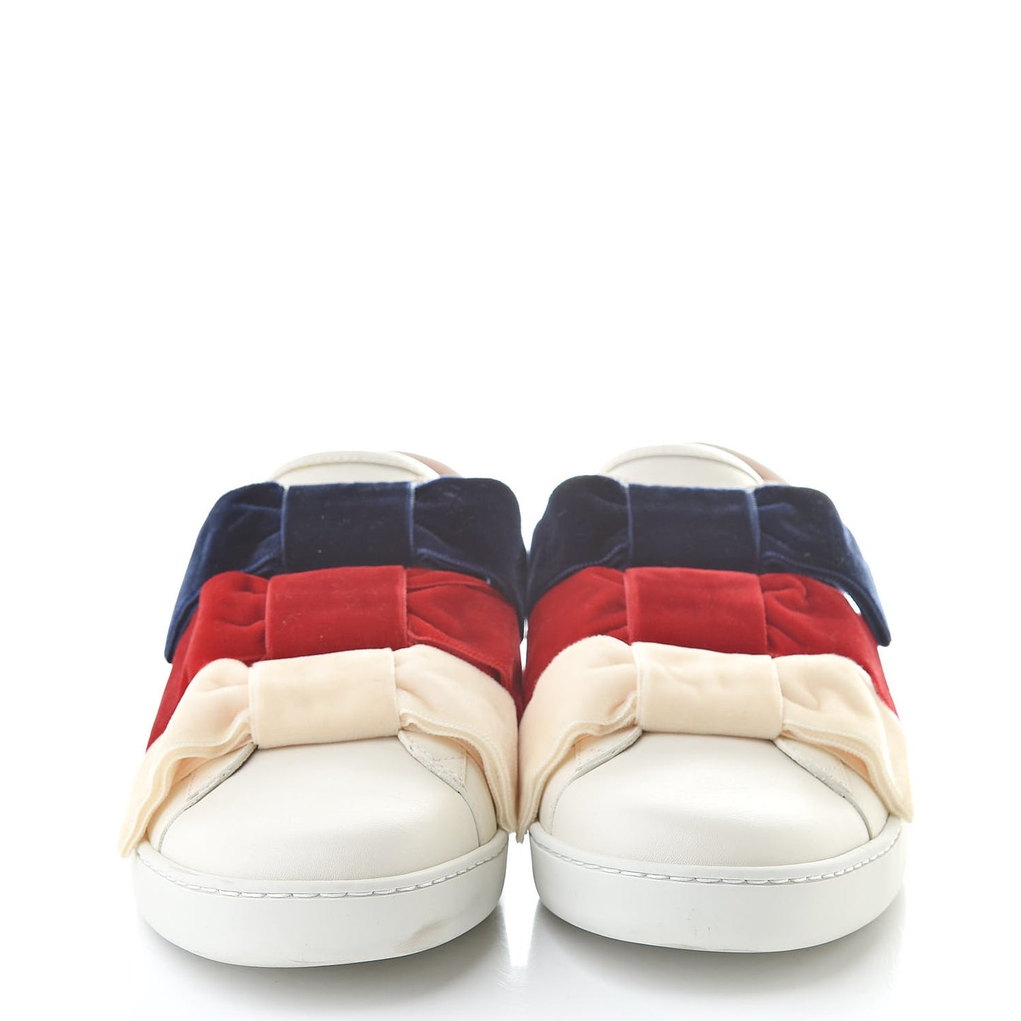 Calfskin Velvet Womens Bow Ace Sneakers 40 White