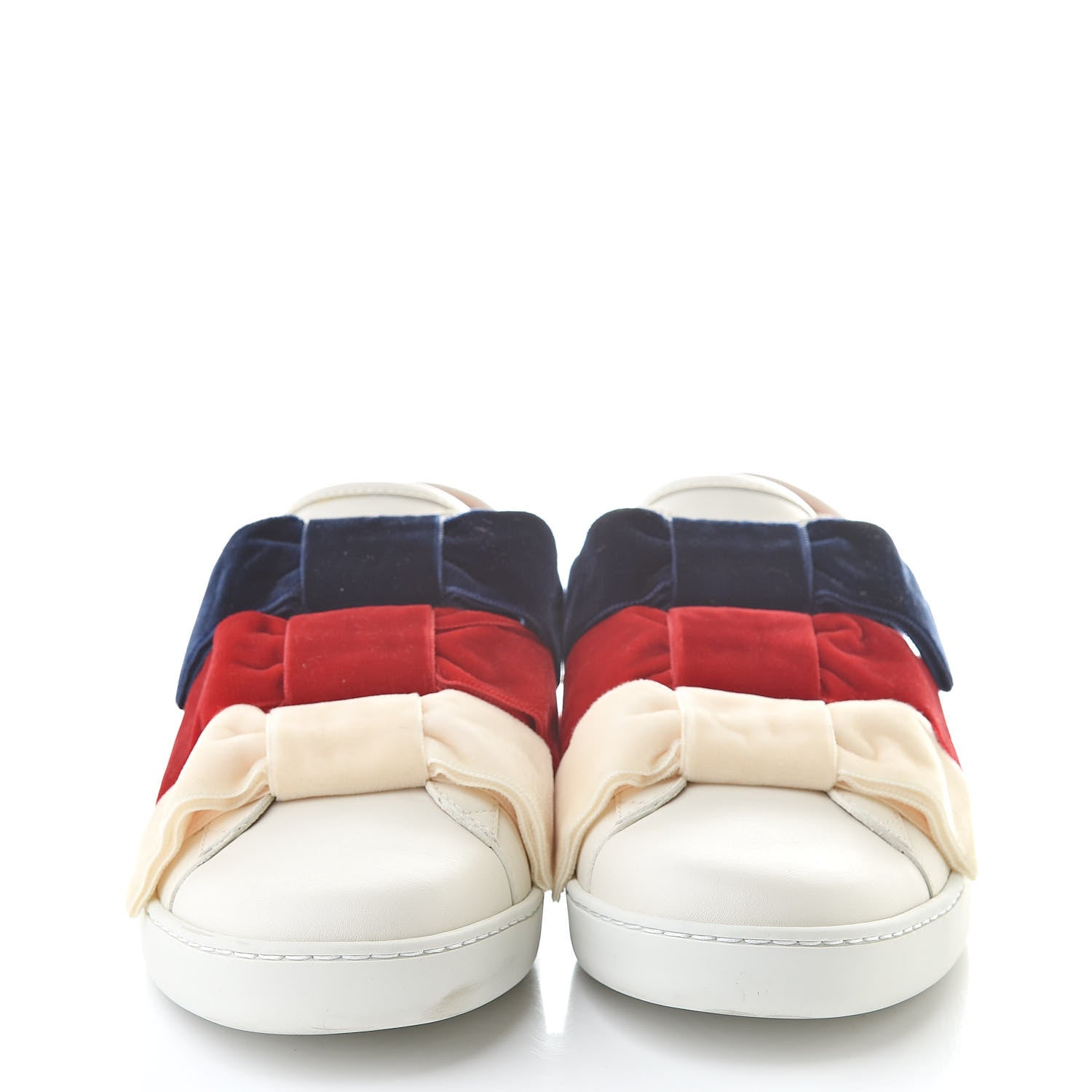Gucci Calfskin Velvet Womens Bow Ace Sneakers 40 White 2 of 12