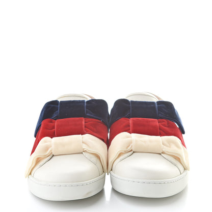 Gucci Calfskin Velvet Womens Bow Ace Sneakers 40 White 2 of 12