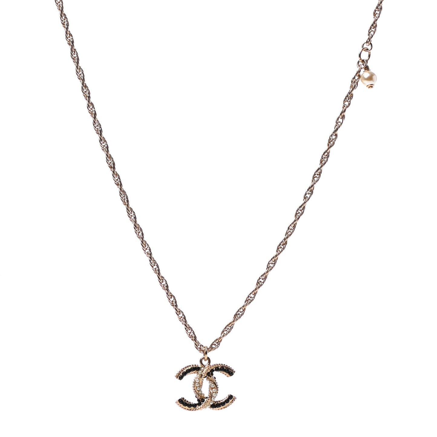Resin Pearl Twisted CC Pendant Necklace Gold