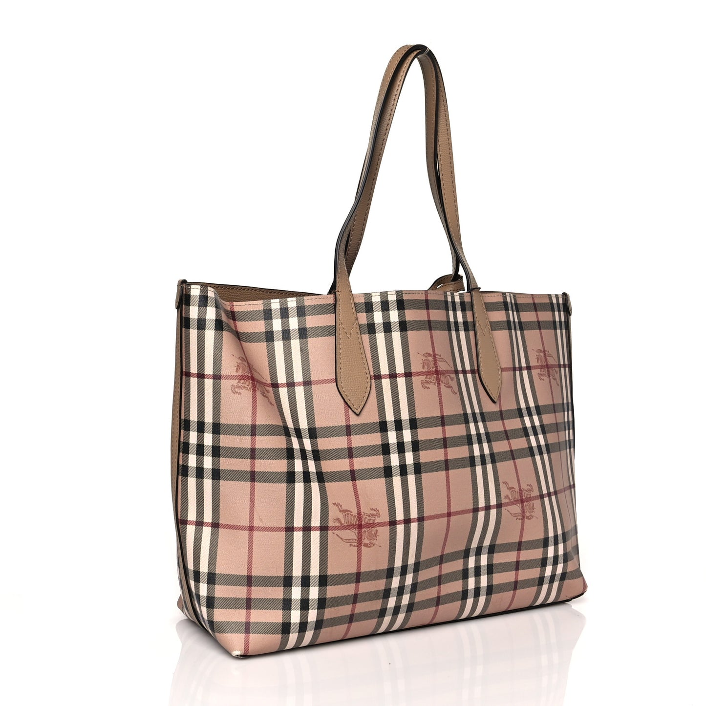 Grainy Calfskin Haymarket Check Medium Reversible Tote Camel