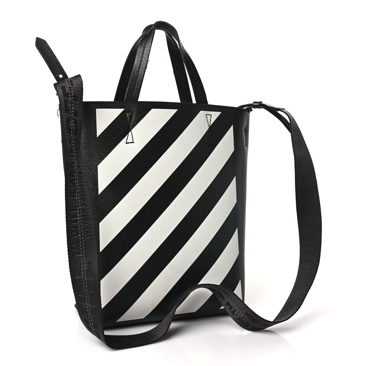 Off-White Saffiano Striped Diag Binder Crossbody Black White 3 of 12