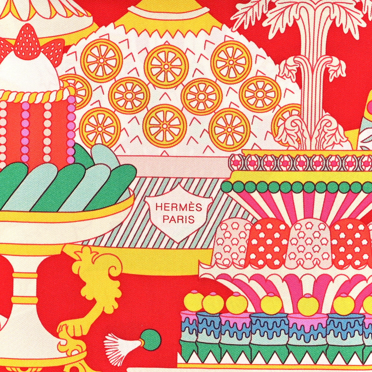 Hermes Silk La Patisserie Francaise Scarf 90 Rouge Vif Vert Multicolor 2 of 5