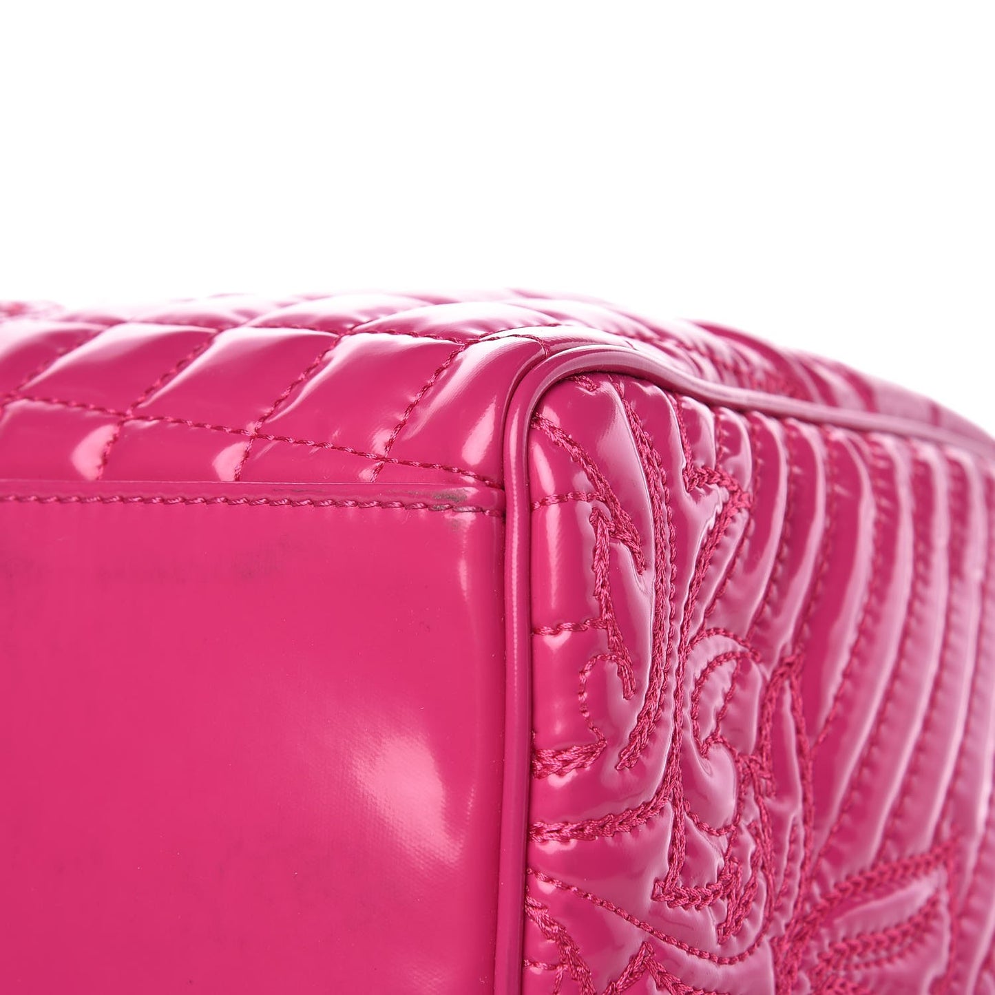 Patent Barocco Quilted Vanitas Bowling Bag Fuchsia