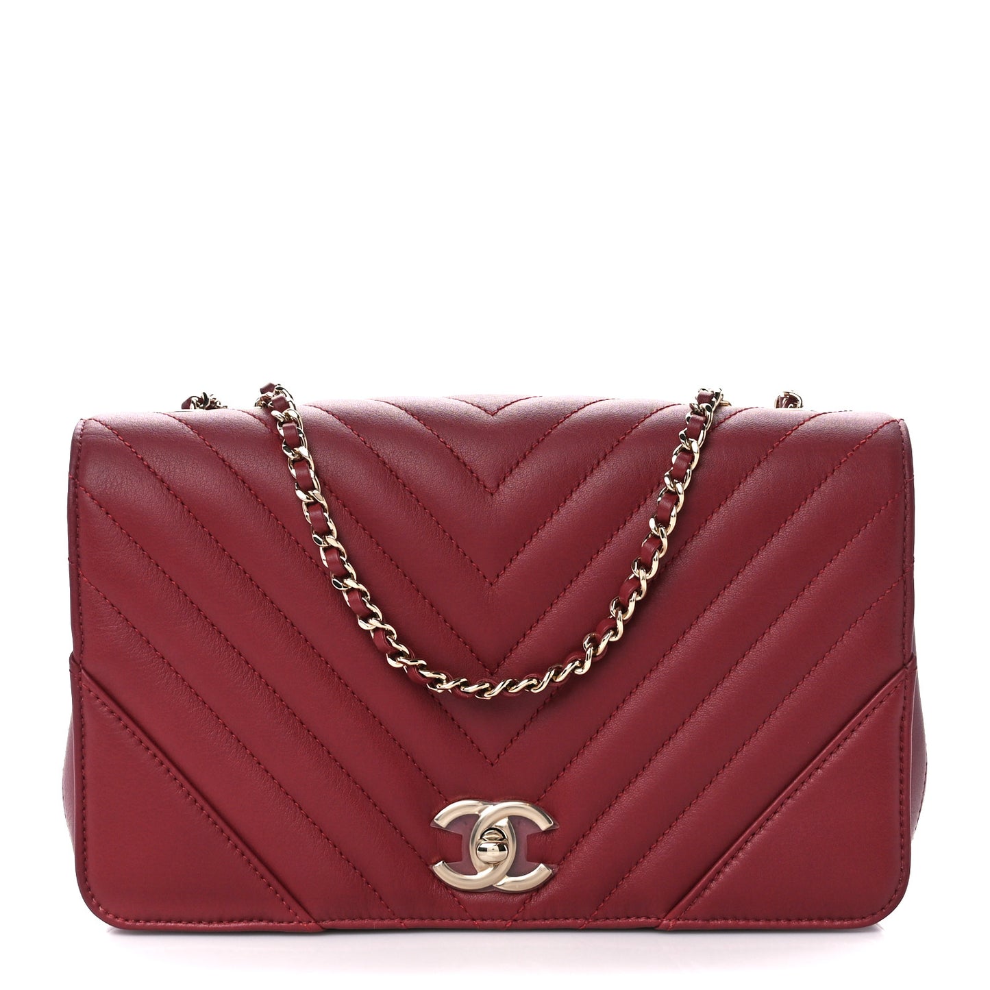 Calfskin Chevron Quilted Small Statement Flap Burgundy