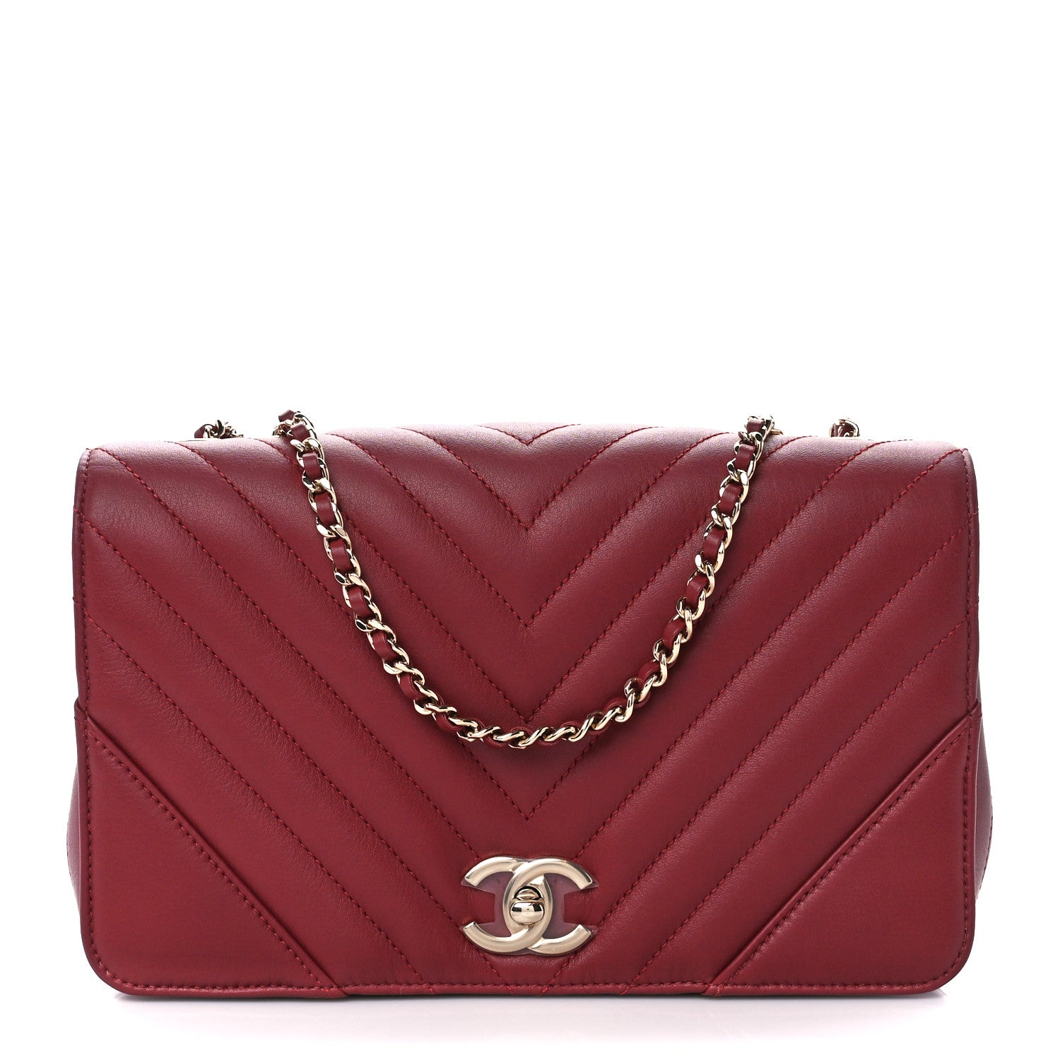 Chanel Calfskin Chevron Quilted Small Statement Flap Burgundy 1 of 12