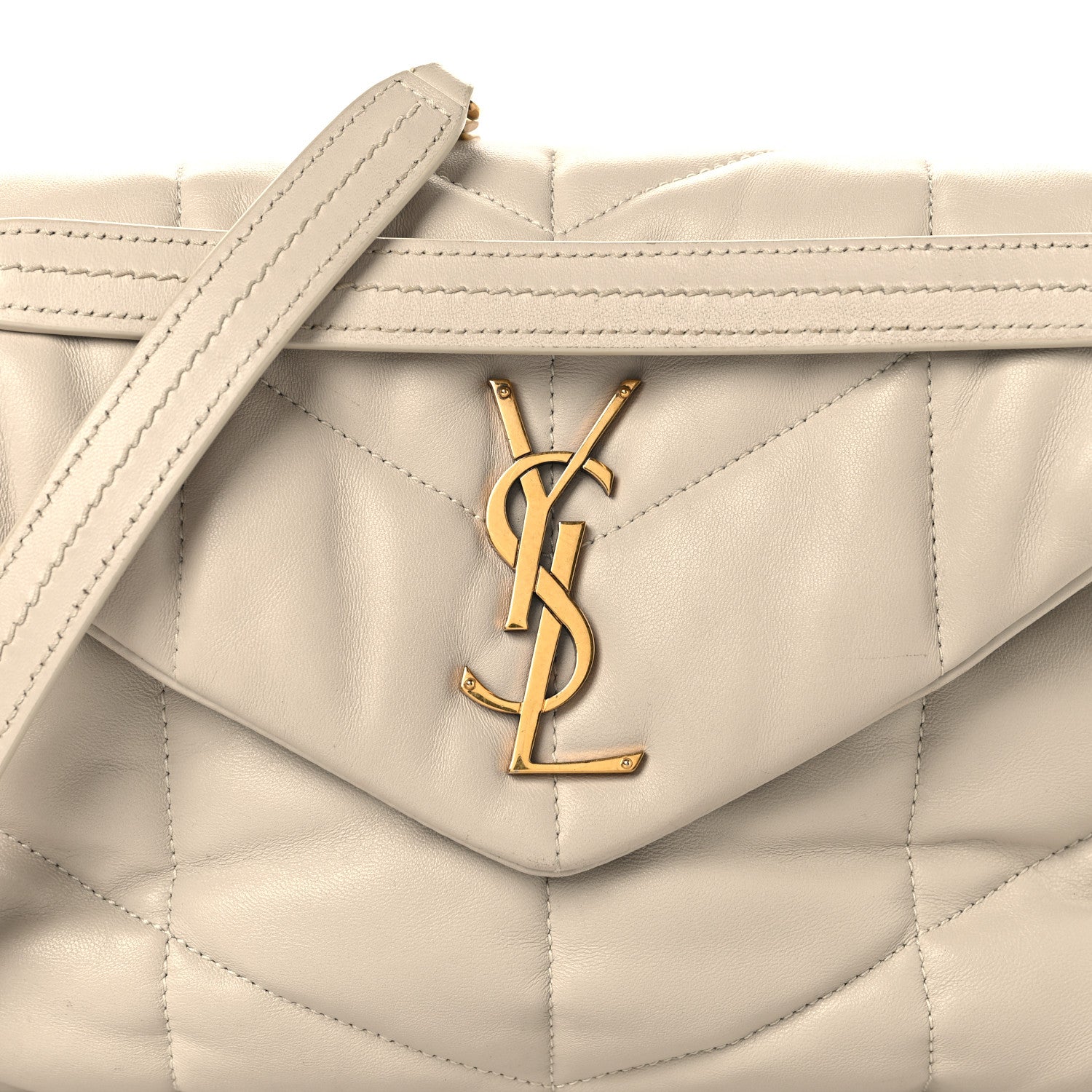 Saint Laurent Lambskin Quilted Small Loulou Puffer Monogram Chain Satchel Blanc Vintage 8 of 14