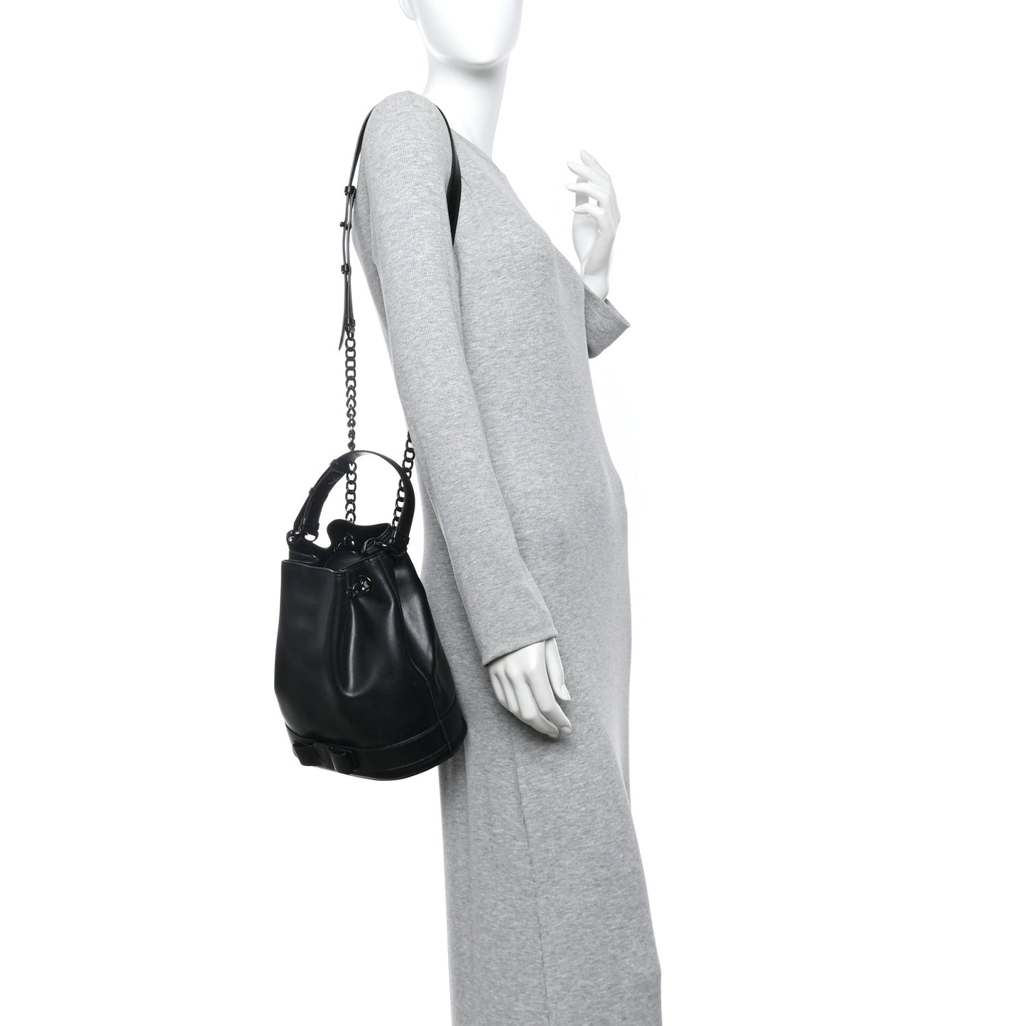 Calfskin Bow Bucket Bag Black