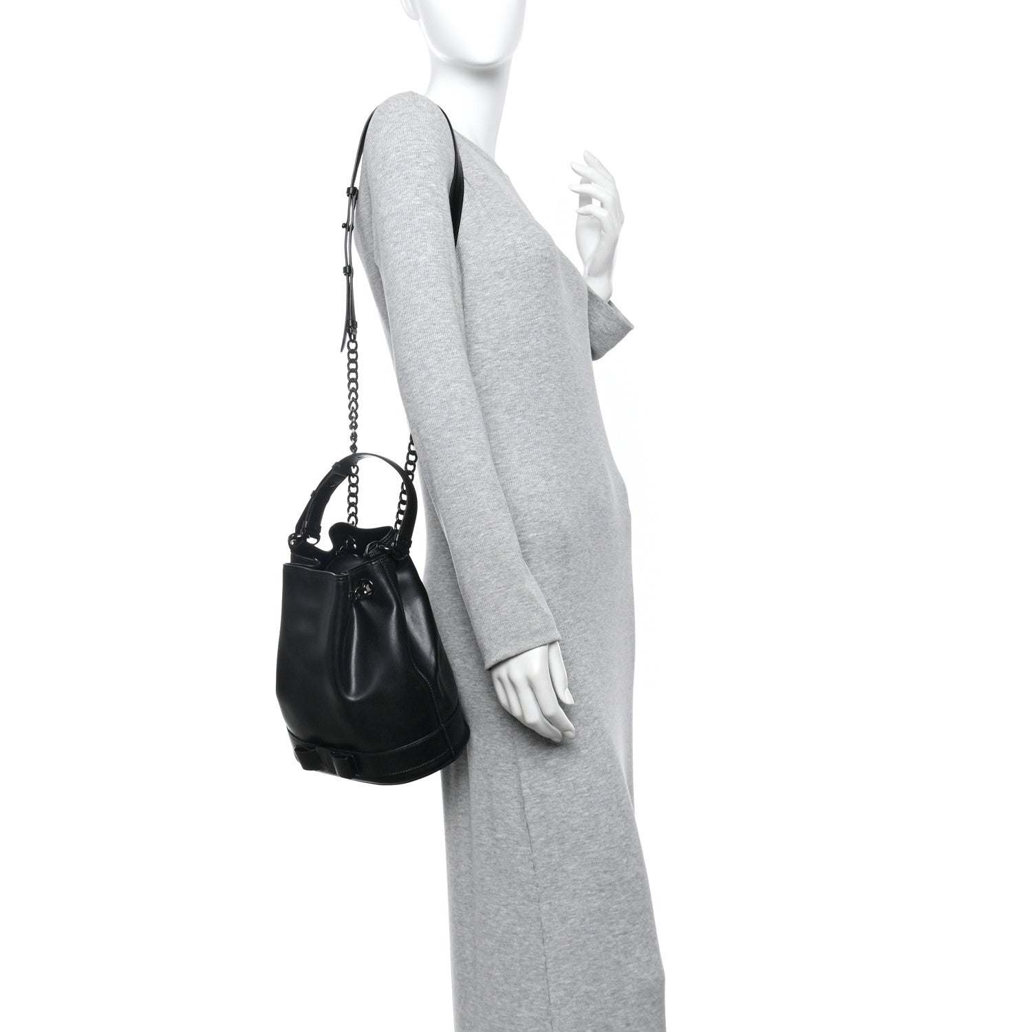 Salvatore Ferragamo Calfskin Bow Bucket Bag Black 2 of 9