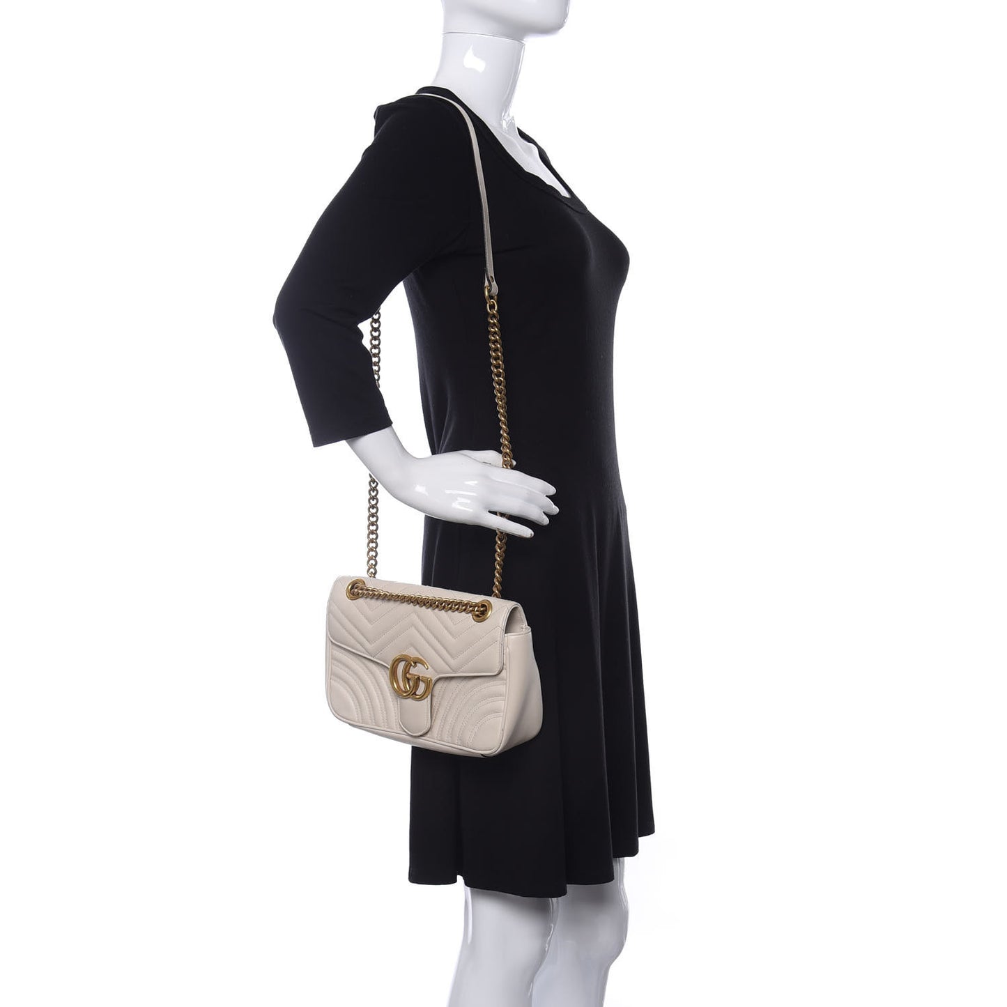 Calfskin Matelasse Small GG Marmont Shoulder Bag White