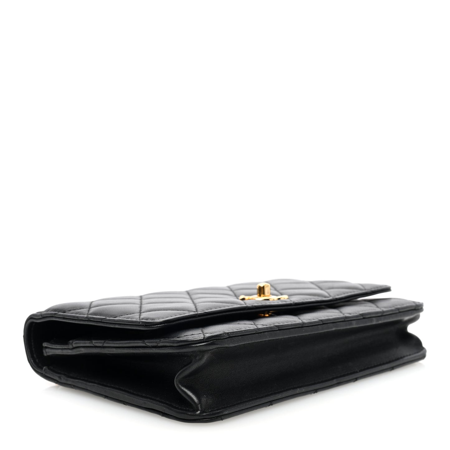 Shiny Nappa Quilted Mini Metal Wood Top Handle Flap Black