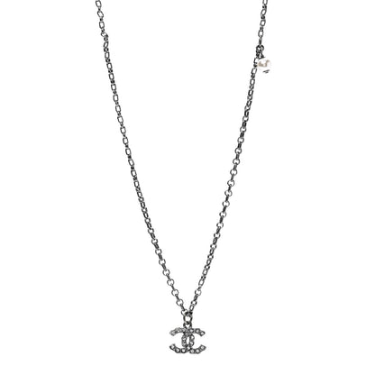 Chanel Pearl Crystal CC Pendant Necklace Silver 1 of 5