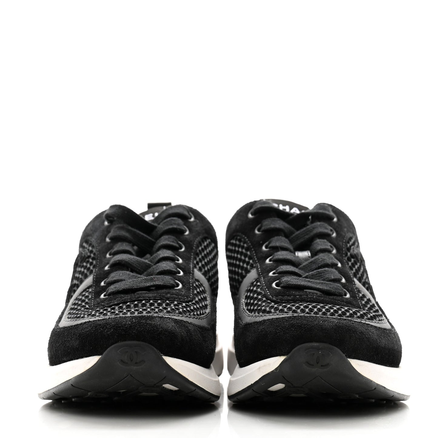 Calfskin Mesh Lycra Suede Womens Logo Sneakers 37.5 Black