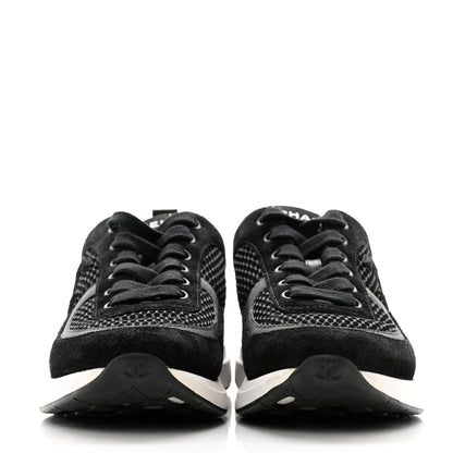 Chanel Calfskin Mesh Lycra Suede Womens Logo Sneakers 37.5 Black 2 of 8