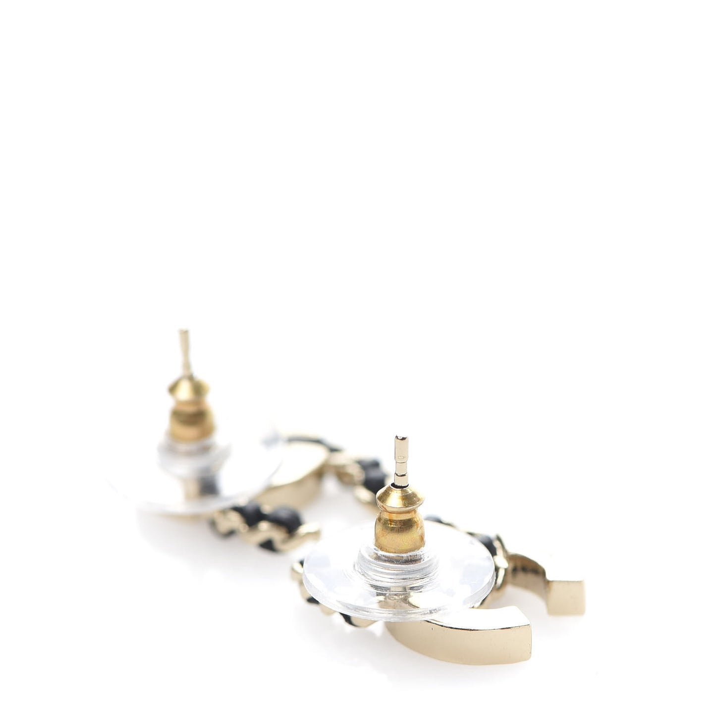 Crystal Baguette Lambskin Chain CC Vintage Allure Stud Earrings Black Gold