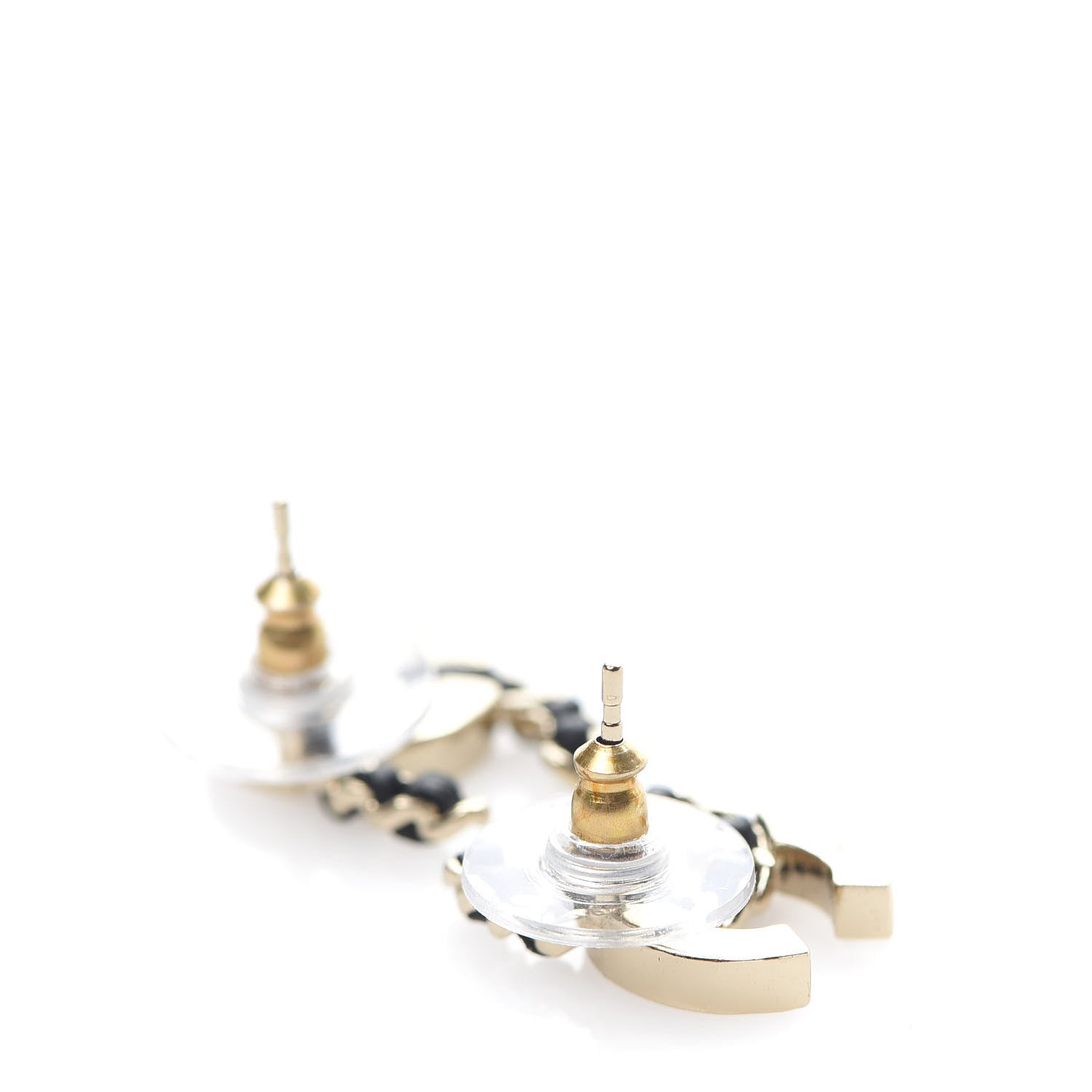 Chanel Crystal Baguette Lambskin Chain CC Vintage Allure Stud Earrings Black Gold 3 of 5