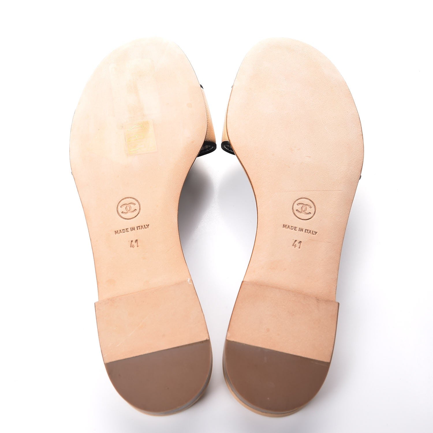 Chanel Calfskin Camellia Sandal Mules 41 Beige Black 5 of 8