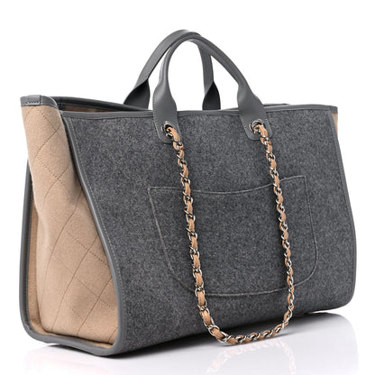 Chanel Wool Felt Large Deauville Tote Grey Beige 3 of 9