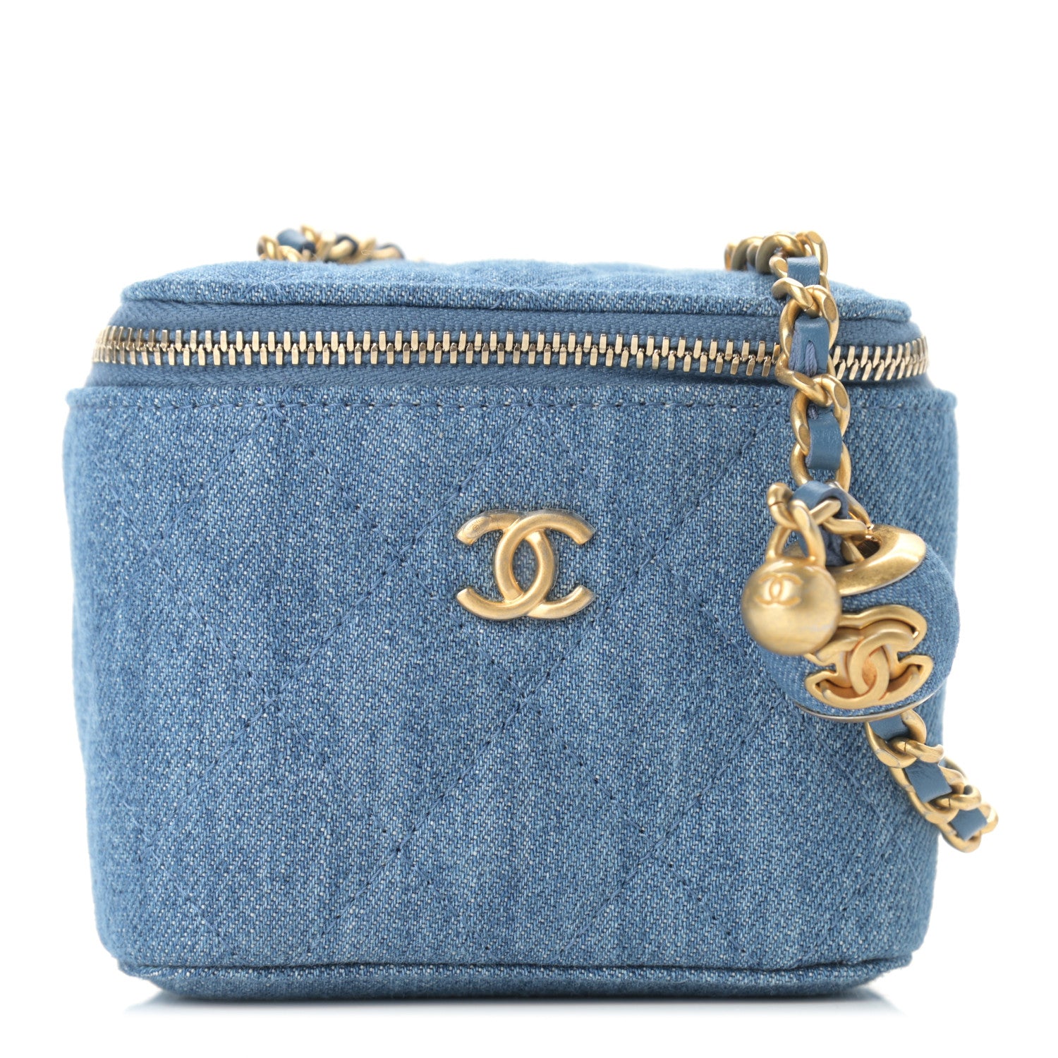 Chanel Denim Quilted Mini Pearl Crush Vanity Case With Chain 1 of 10