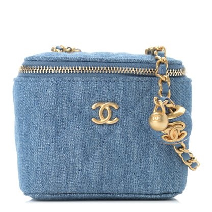 Chanel Denim Quilted Mini Pearl Crush Vanity Case With Chain 1 of 10