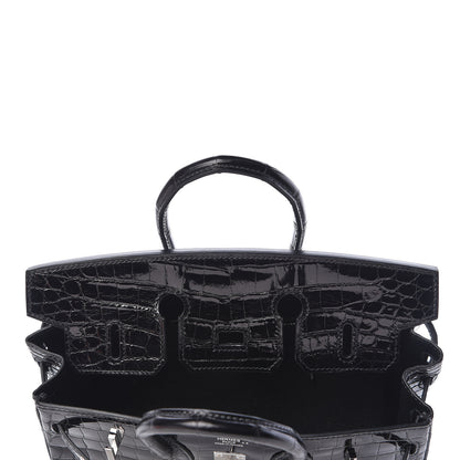 Hermes Shiny Niloticus Crocodile Birkin 25 Black 18 of 36