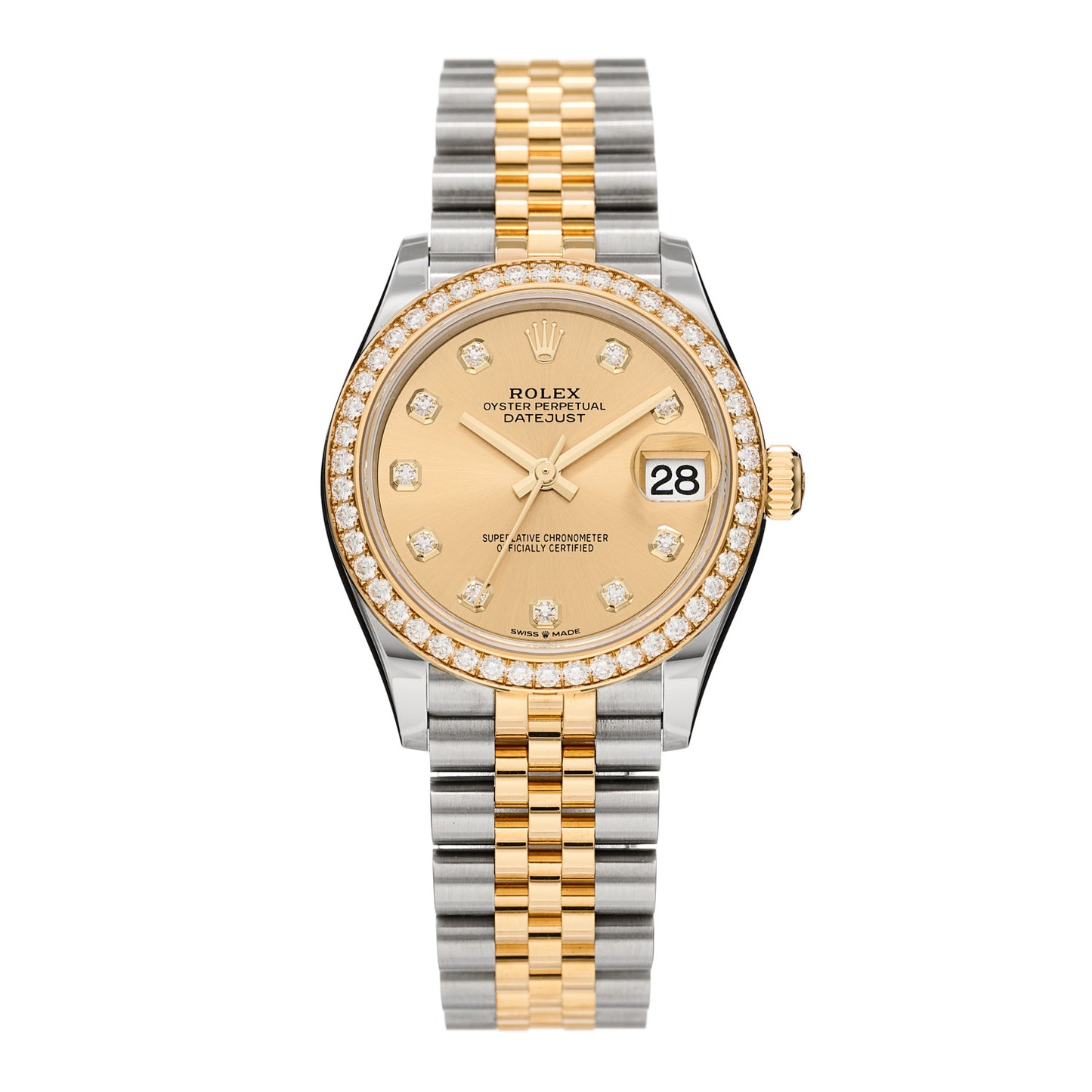 Stainless Steel 18K Yellow Gold Diamond Bezel 31mm Oyster Perpetual Datejust Watch Champagne 278383RBR