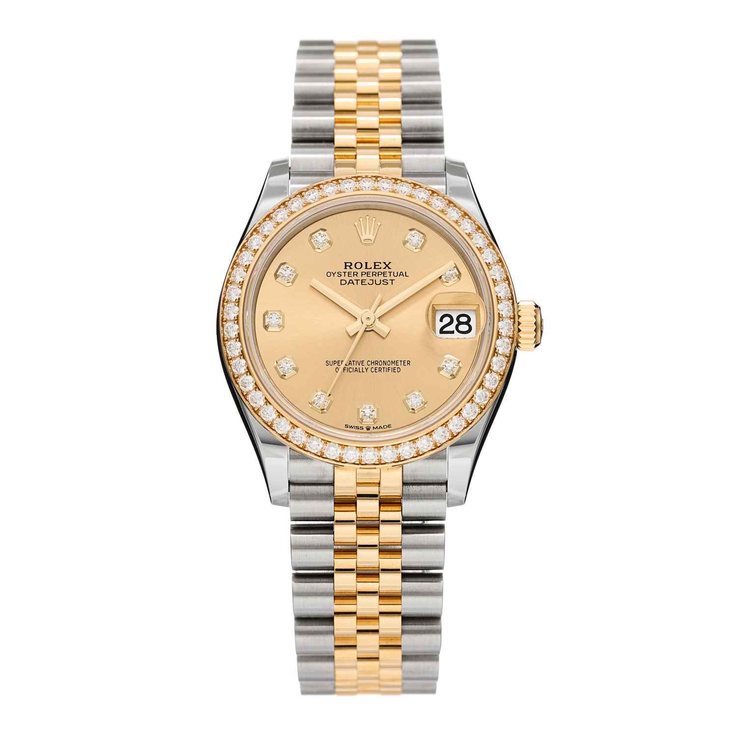 Rolex Stainless Steel 18K Yellow Gold Diamond Bezel 31mm Oyster Perpetual Datejust Watch Champagne 278383RBR 1 of 5