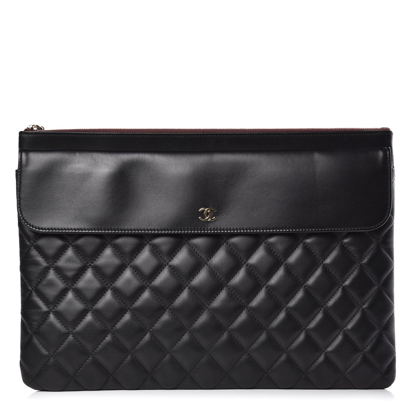 Lambskin Quilted Large Flap Cosmetic Case Black