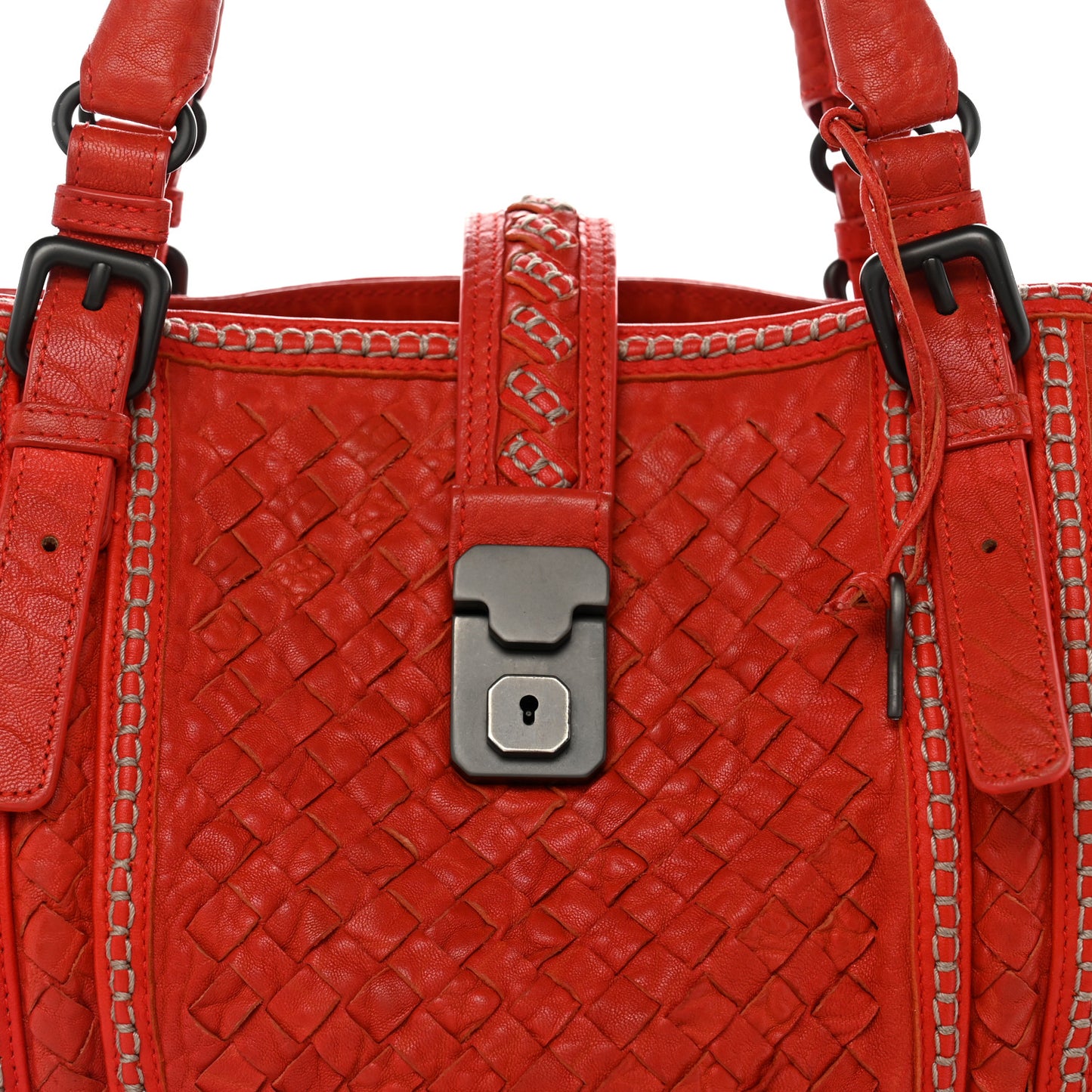 Pebbled Lambskin Intrecciato Stitched Medium Roma Tote Vesuvio