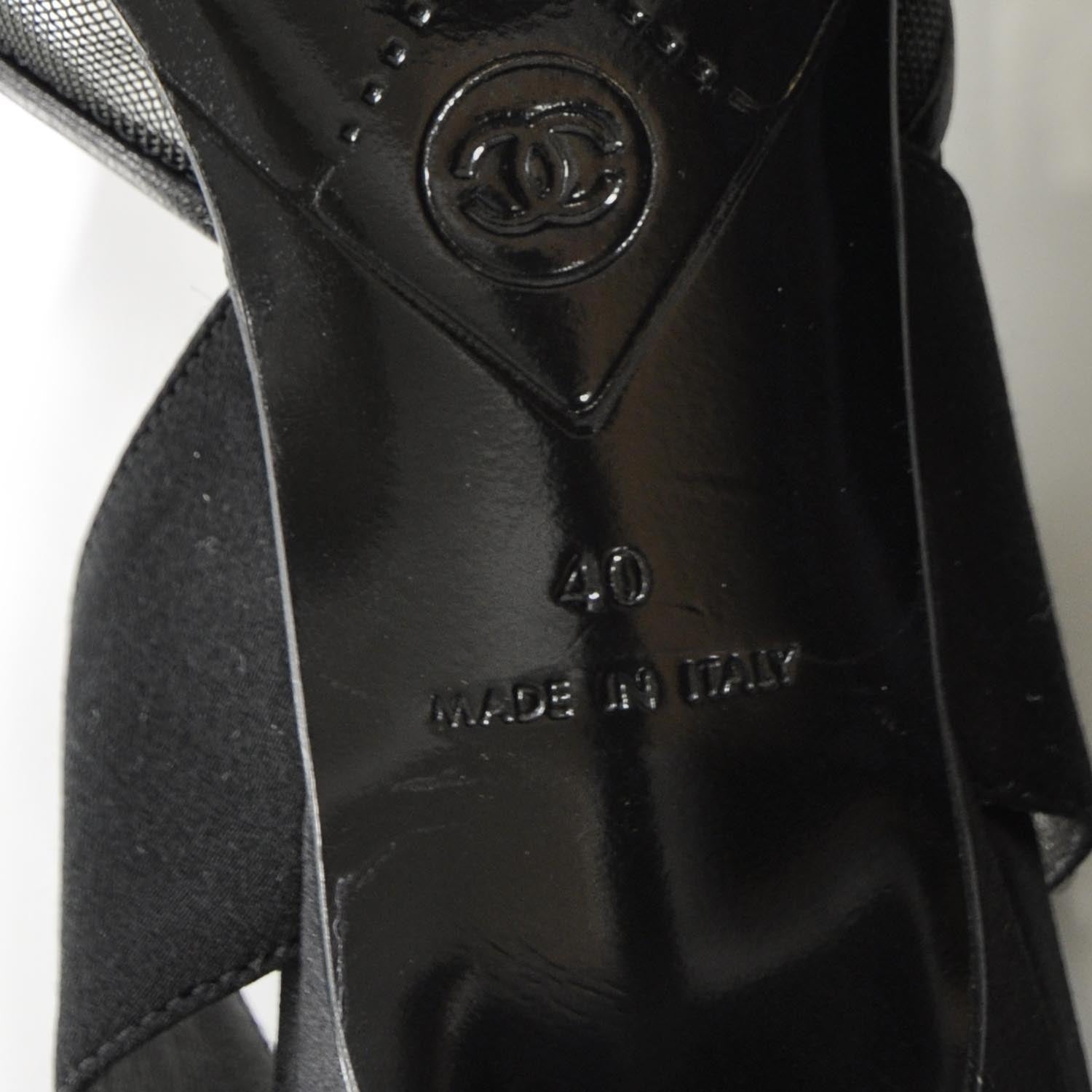 Chanel Satin and Mesh CC Heels 40 Black 5 of 7