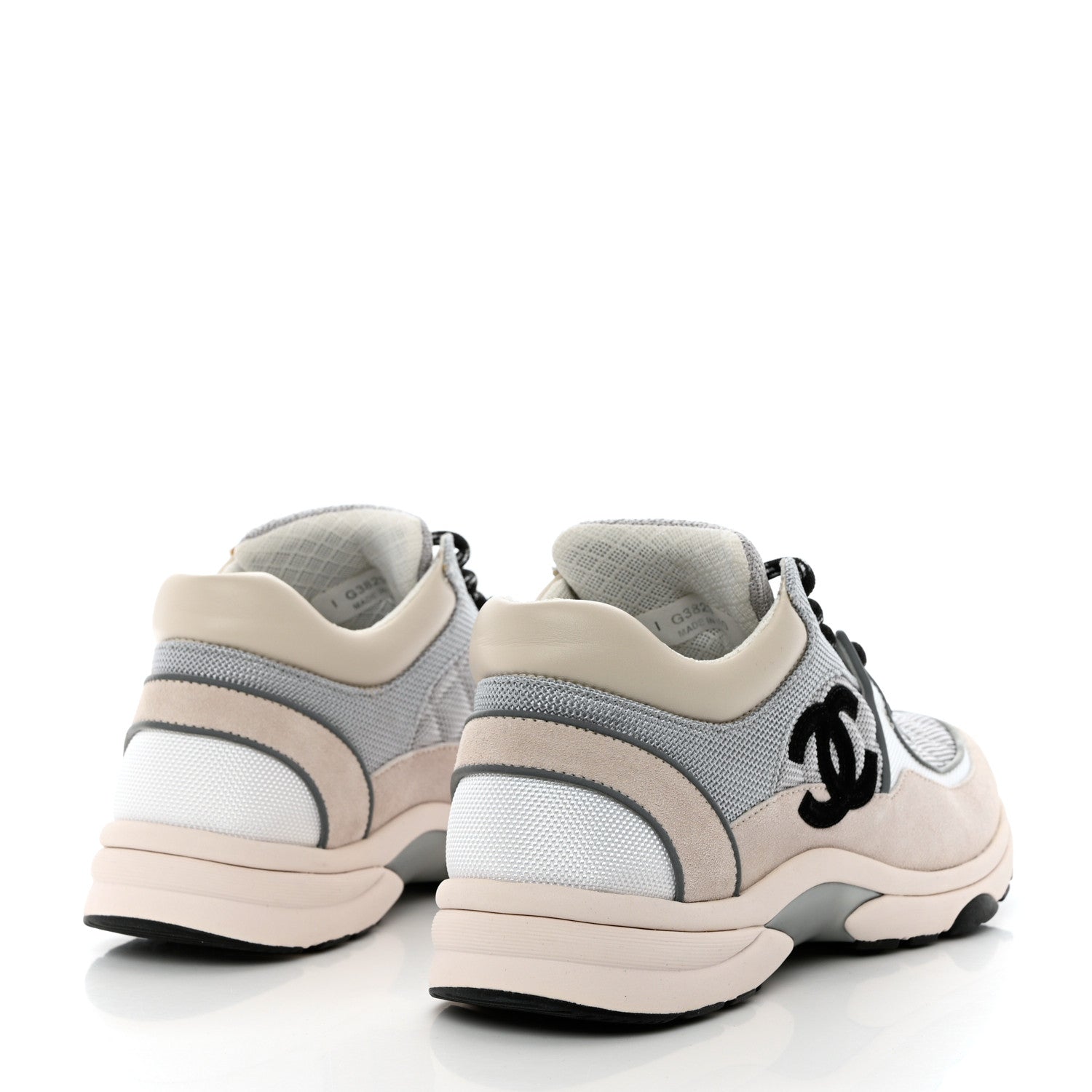 Chanel Nylon Calfskin Suede Womens CC Sneakers 40 Grey White 4 of 12