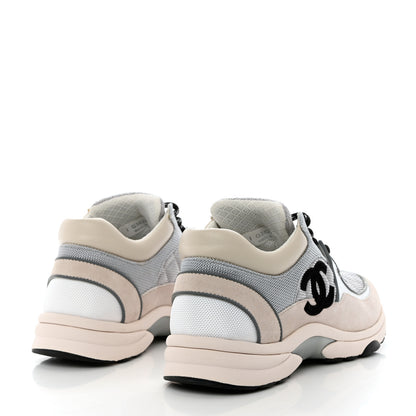 Chanel Nylon Calfskin Suede Womens CC Sneakers 40 Grey White 4 of 12