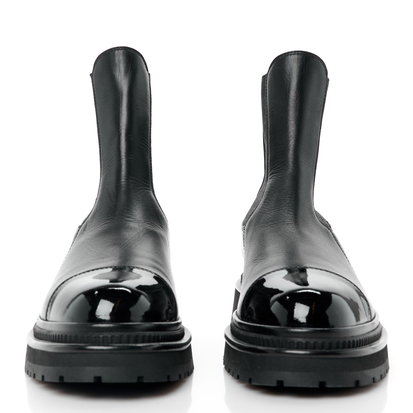 Crumpled Calfskin Patent Cap Toe Short Boots 40 Black