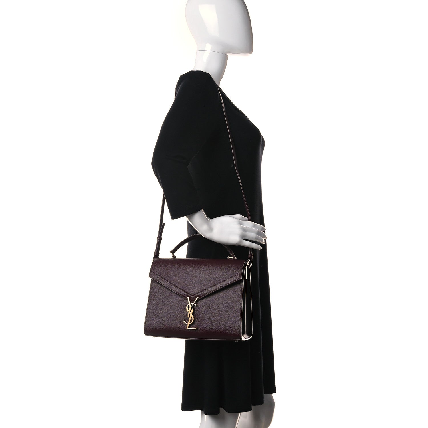 Saint Laurent Grain de Poudre Medium Classic Monogram Cassandra Top Handle Rouge Legion 2 of 7