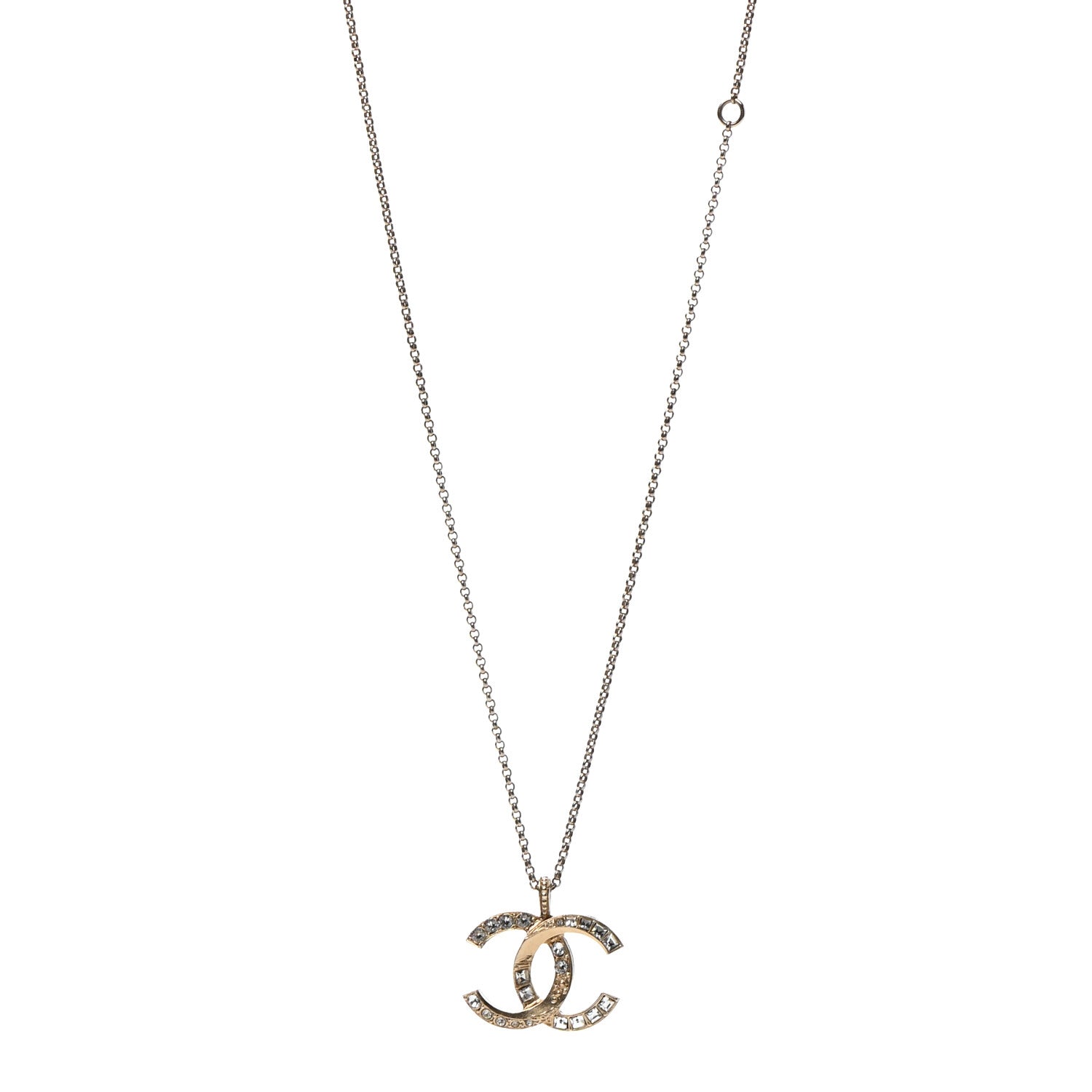 Chanel Crystal CC Pendant Necklace Gold 1 of 6