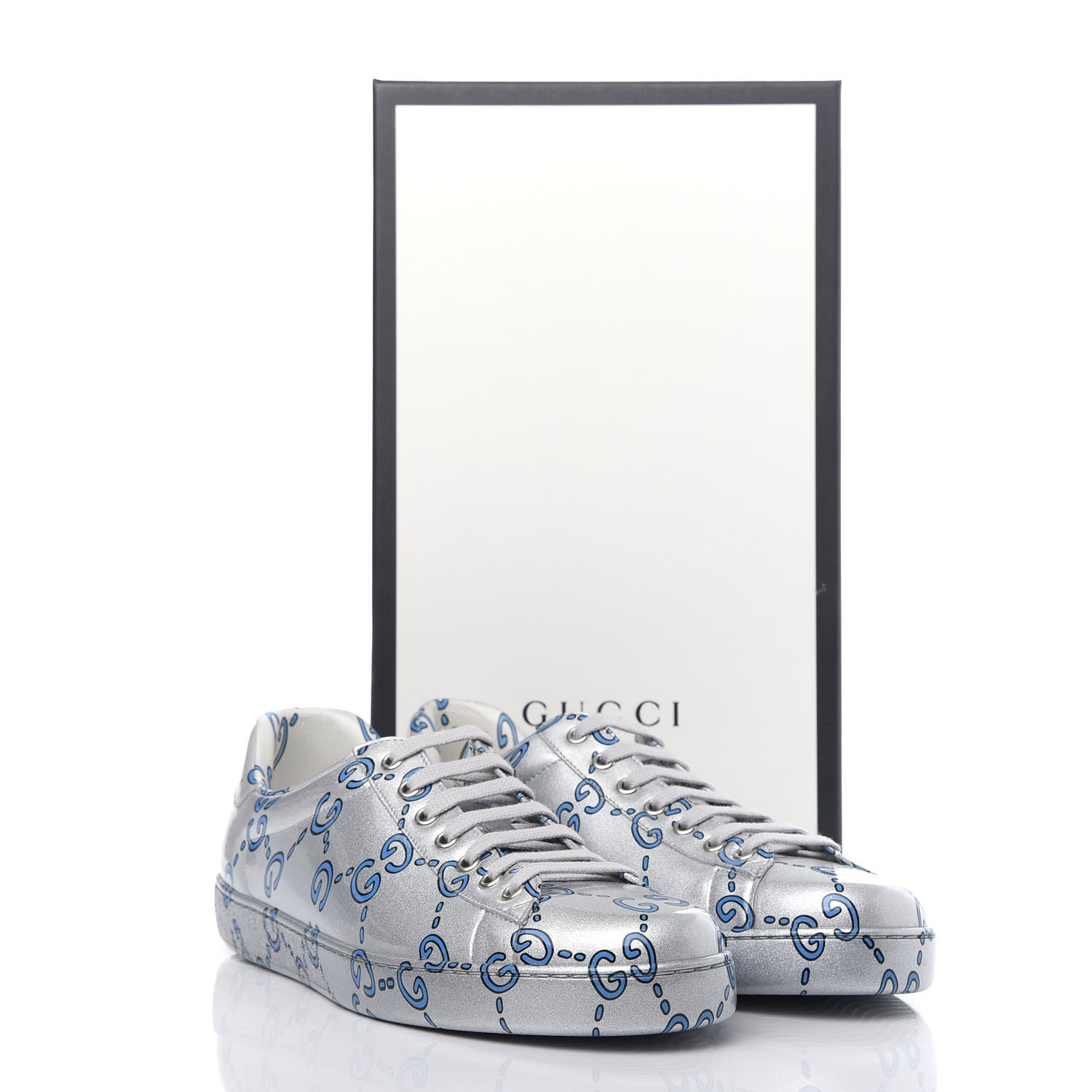 Gucci Miro Rubber Wax GucciGhost Print Mens New Ace Sneakers 9 Silver 11 of 12