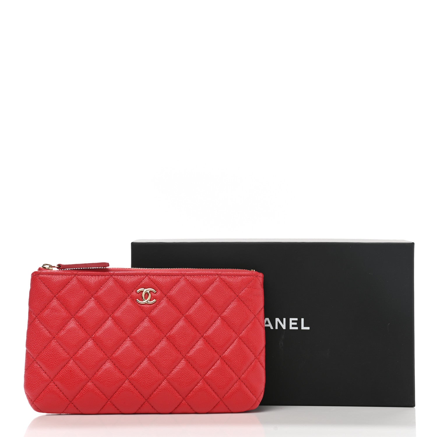 Chanel Shiny Caviar Quilted Cosmetic Case Red 15 of 19